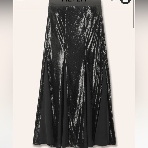 ✌️sold✌️Nwt ME+EM Sequin + Georgette Godet Maxi Skirt Sequinned Satin Black 10 - Picture 2 of 16